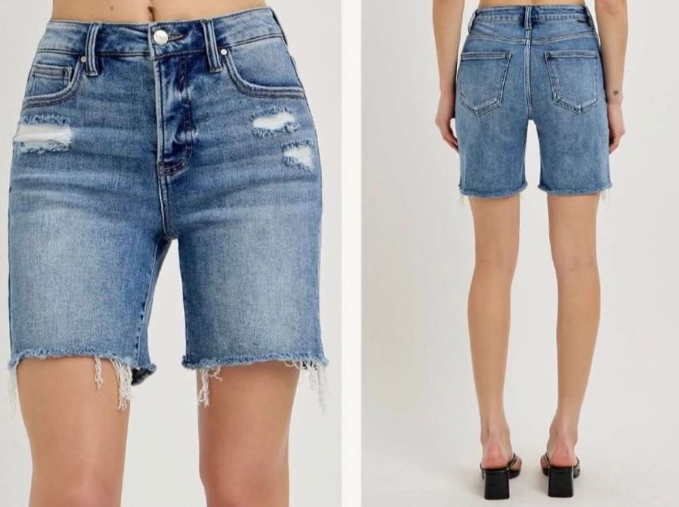 Risen High Rise Released Hem Shorts