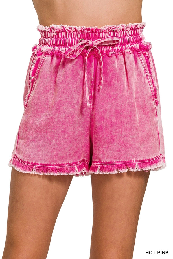 Zenana Washed Linen Frayed Shorts