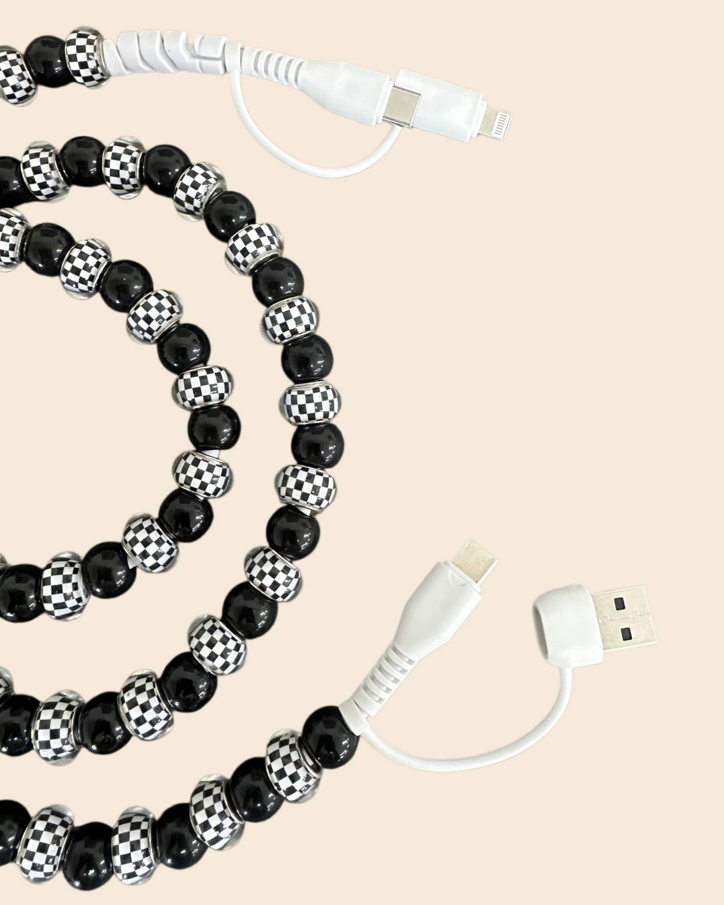 CHECKETBOARD BEADED PHONE CHARGING CABLE 4-IN-1