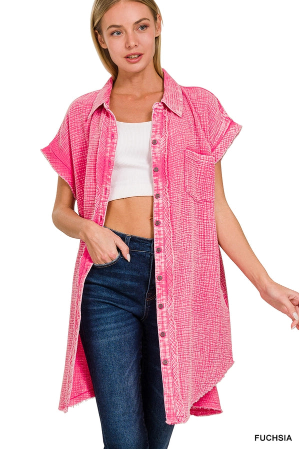 Zenana Washed Button Down Dress