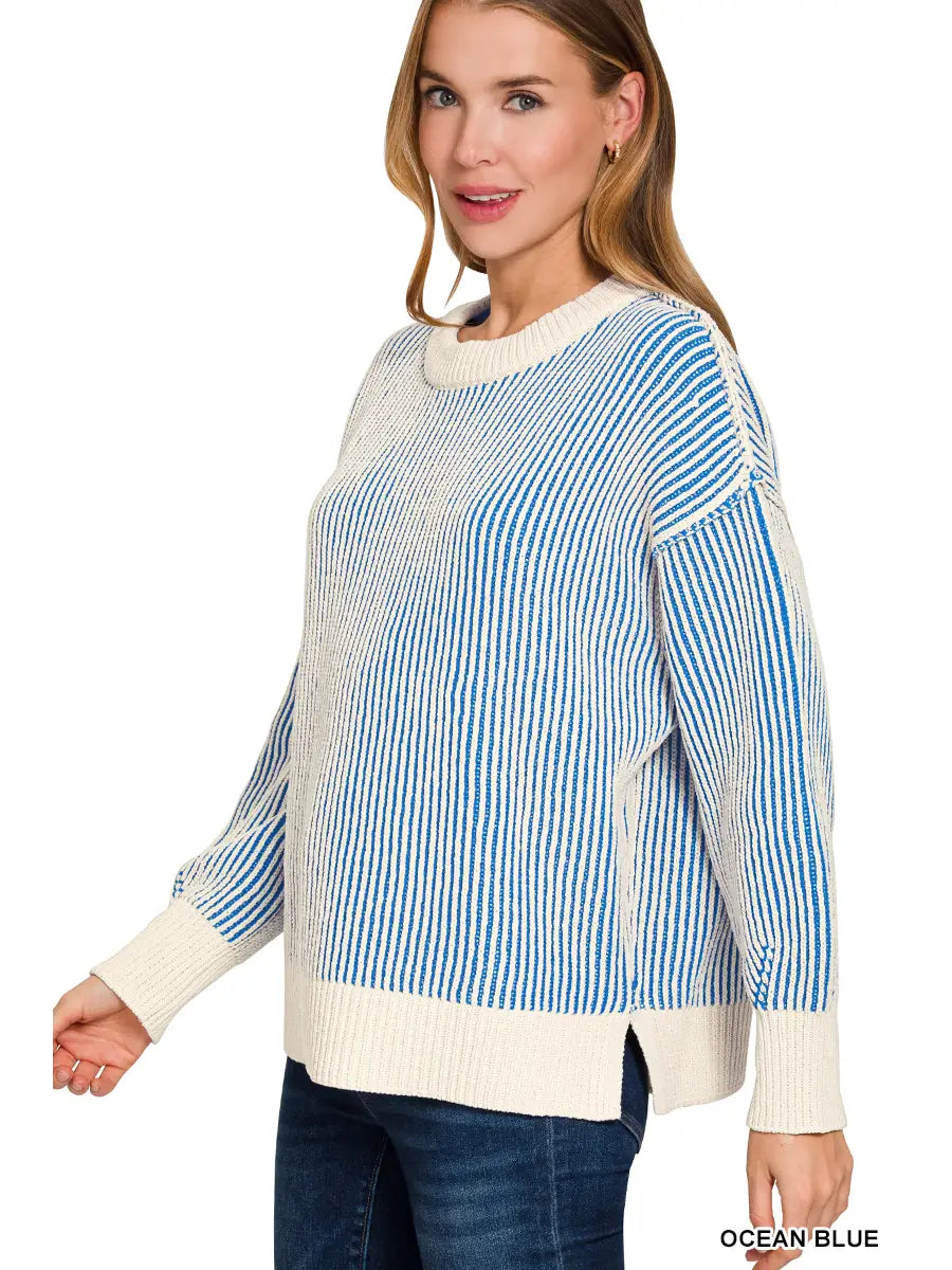 Zenana blue Ribbed Sweater