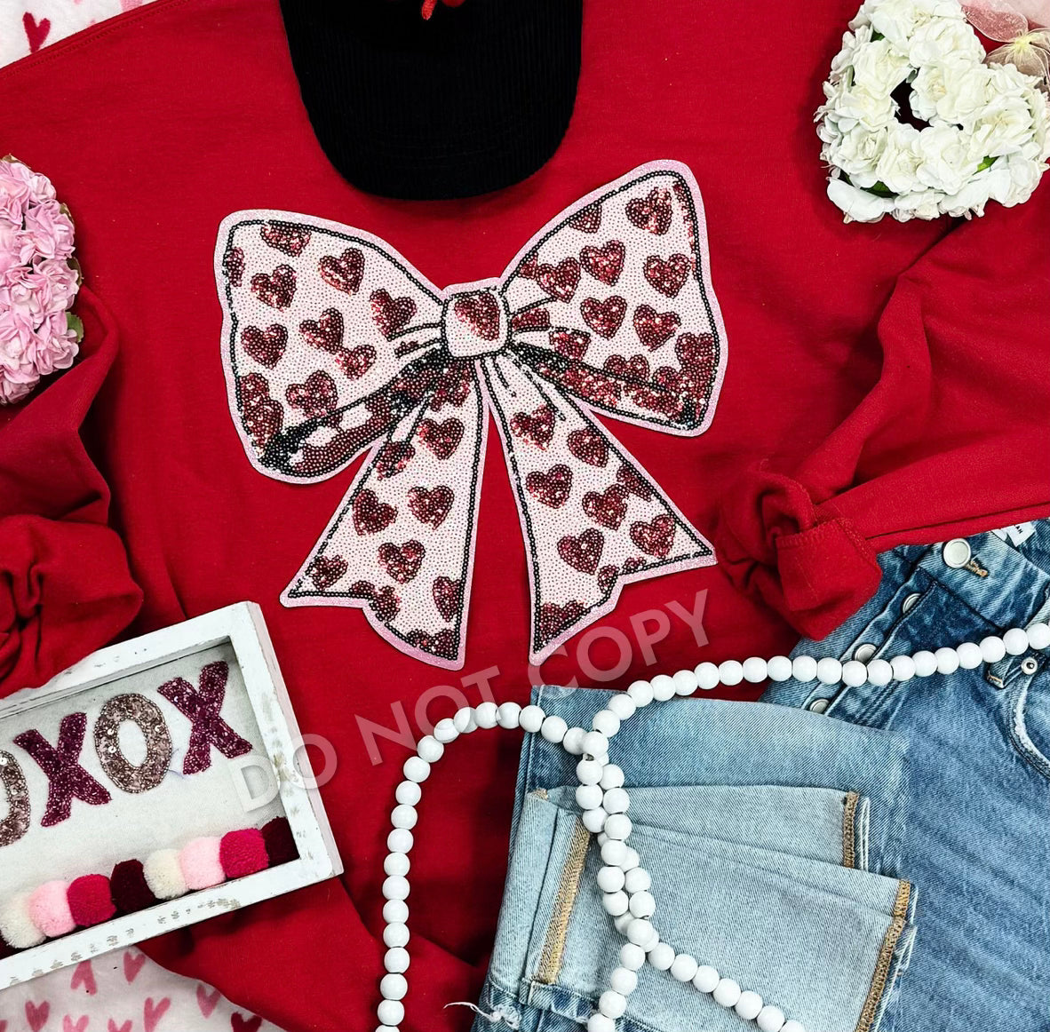 Red & Pink Heart Bow Sweatshirt