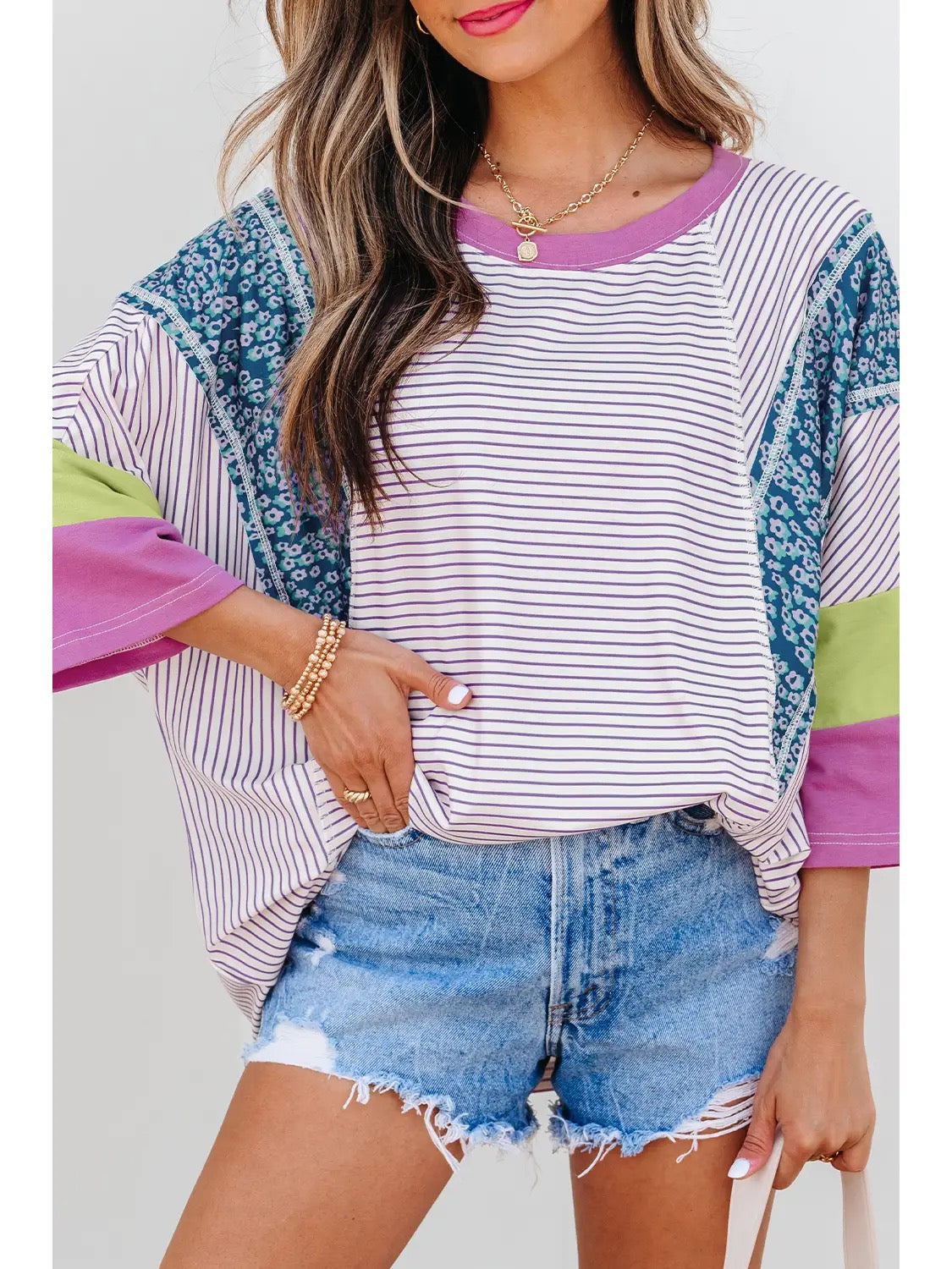 Striped Colorblock Patchwork Tee – Wildflower Mix