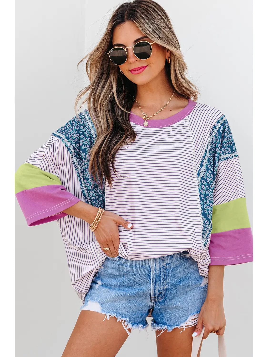 Striped Colorblock Patchwork Tee – Wildflower Mix