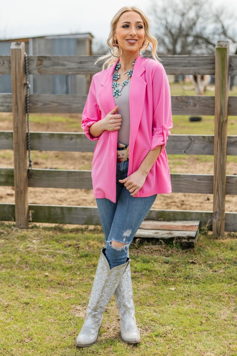 Pink Open Front Blazer