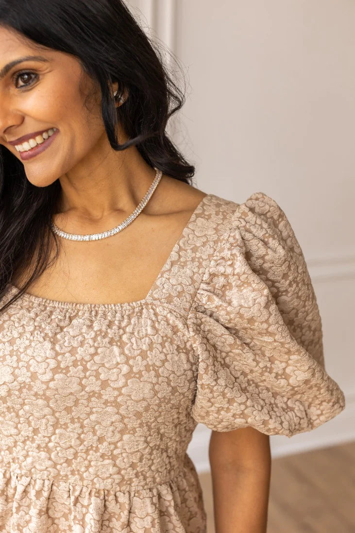 Jacquard Babydoll Dress Beige