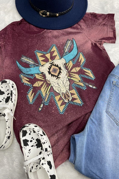 Burgundy Bleached Bull Skull