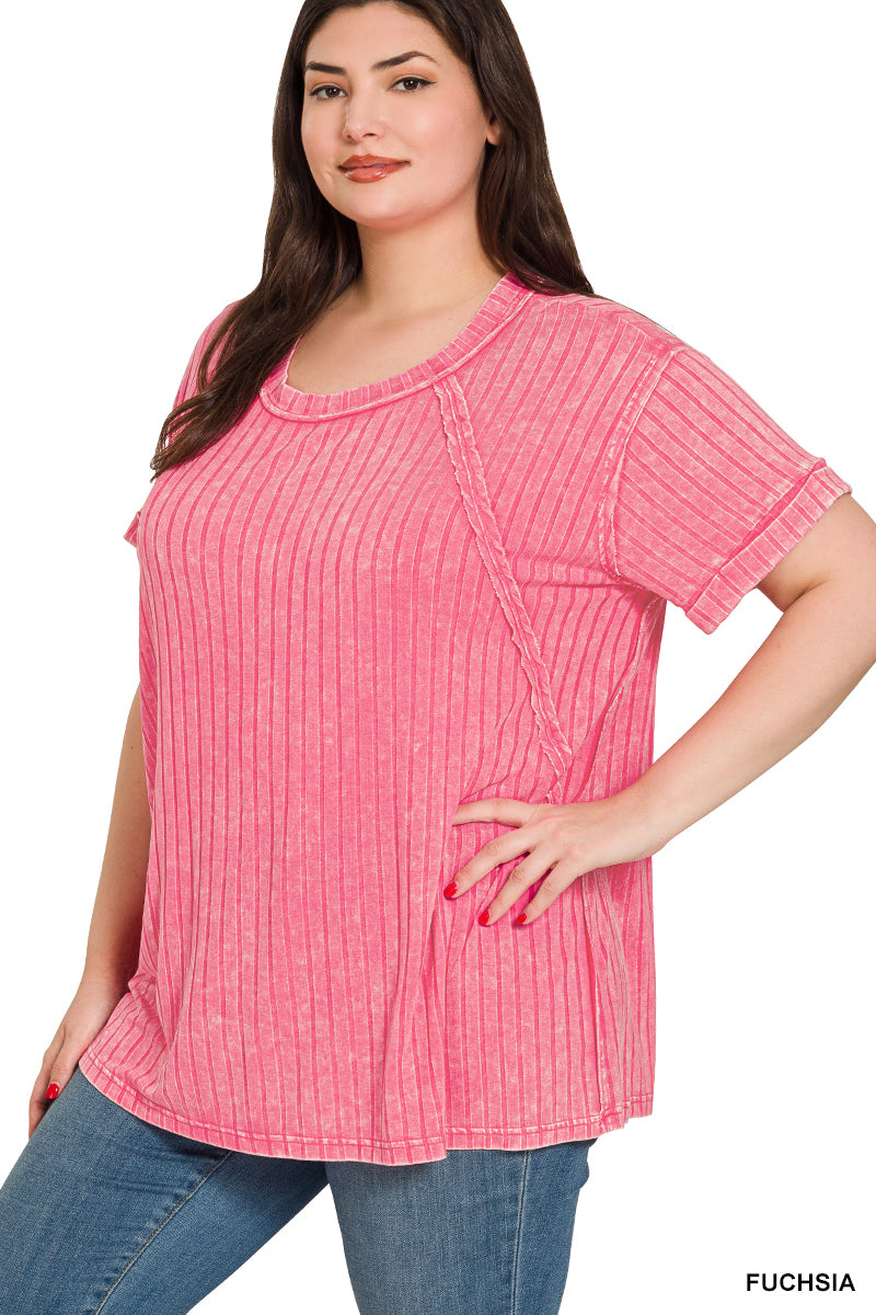 Zenana Ribbed Boat-Neck Top