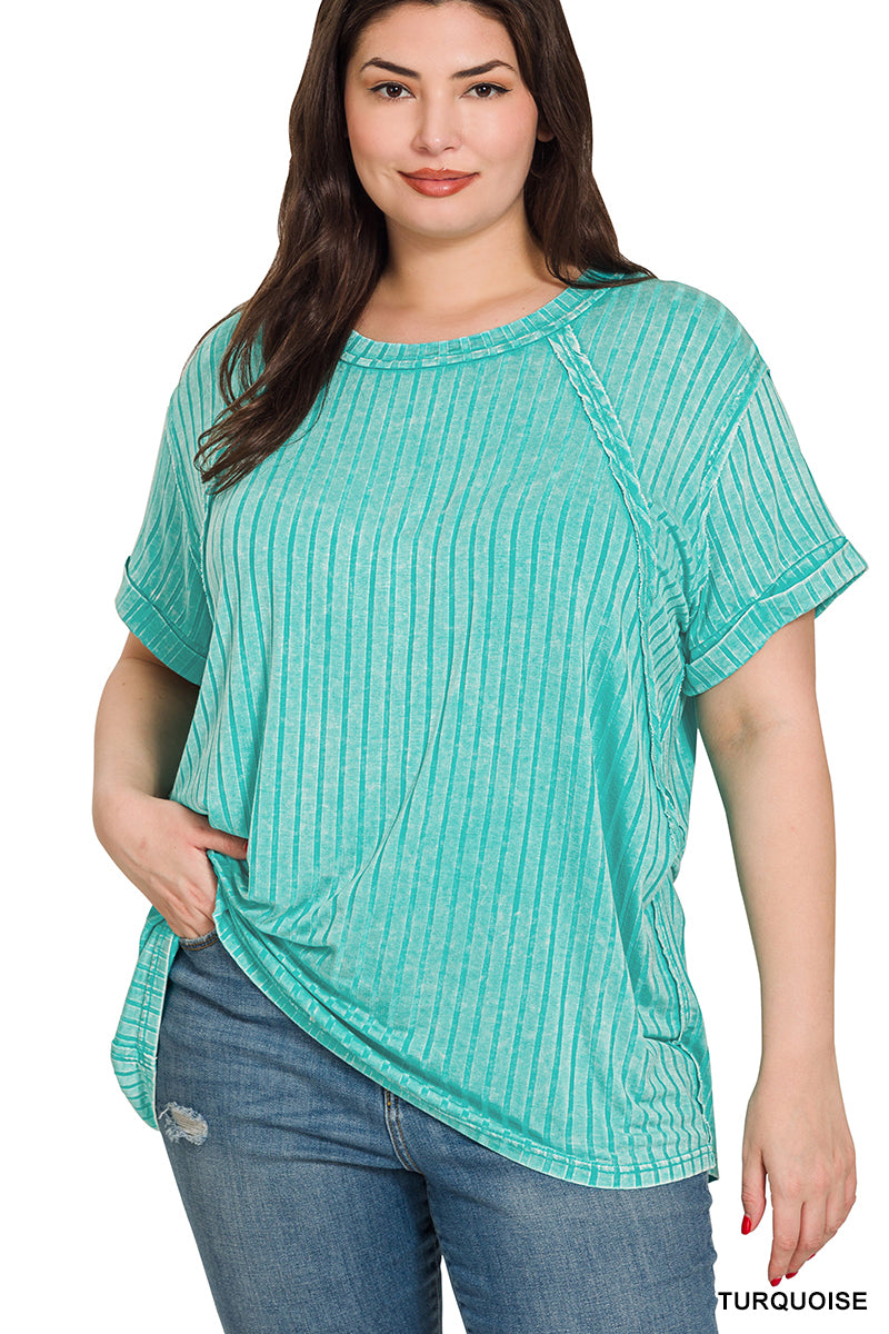 Zenana Ribbed Boat-Neck Top