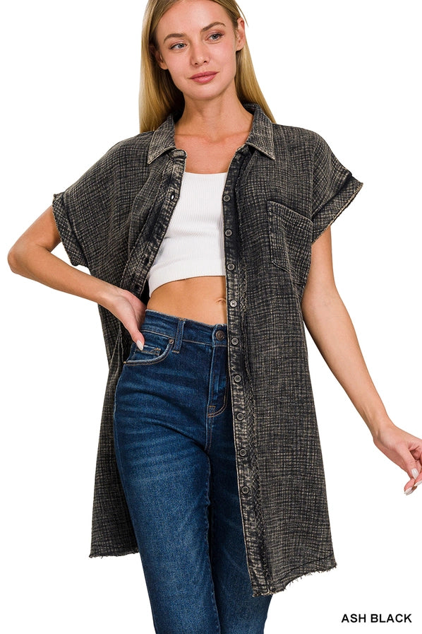 Zenana Washed Button Down Dress