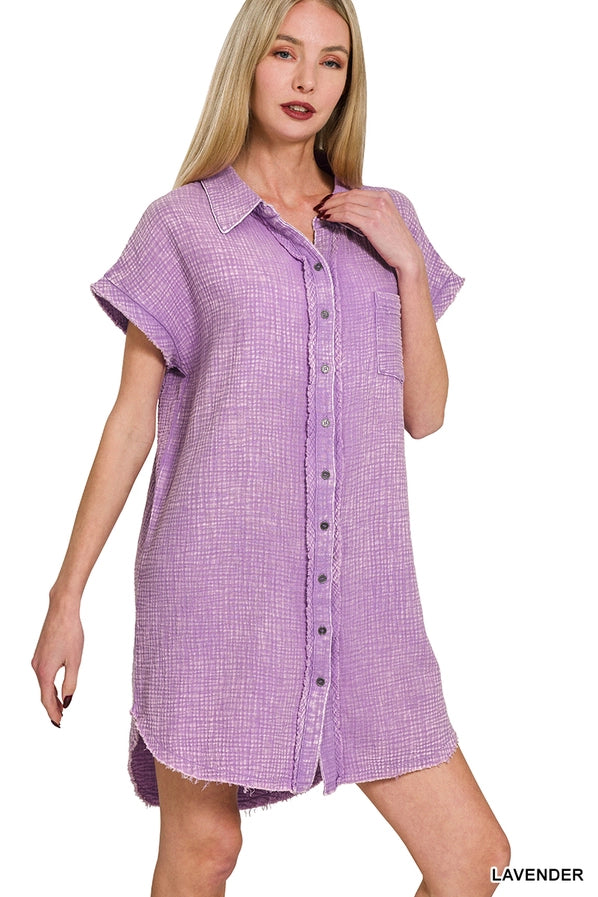 Zenana Washed Button Down Dress