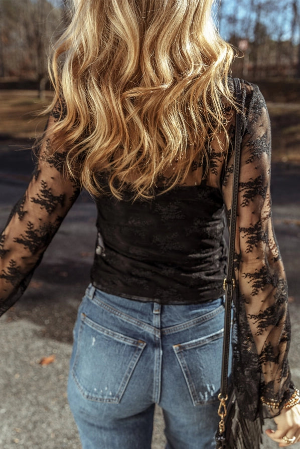 Black Lace Mesh Long Sleeve w/ Tank