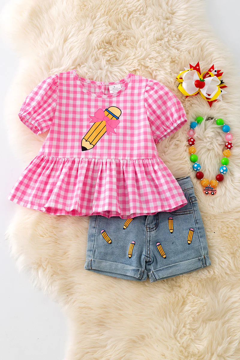 Pink Checkered Short Set