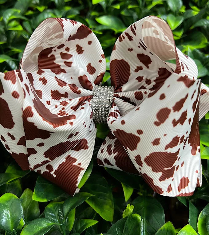 Cow Print Bow Brn/Wht