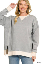 Fleece Acid Washed Contrast Trim Pullover