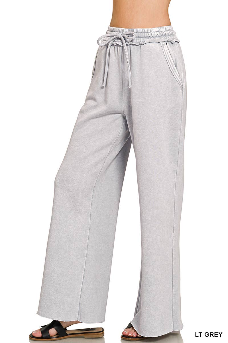 Acid Wash Fleece Palazzo Sweatpants With Pockets