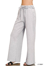 Acid Wash Fleece Palazzo Sweatpants With Pockets