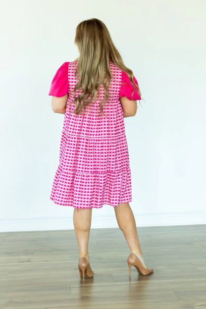 Pink Checkered Button Down Dress