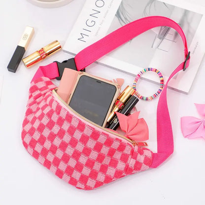 Zenana Knit Checkered Bum Bag