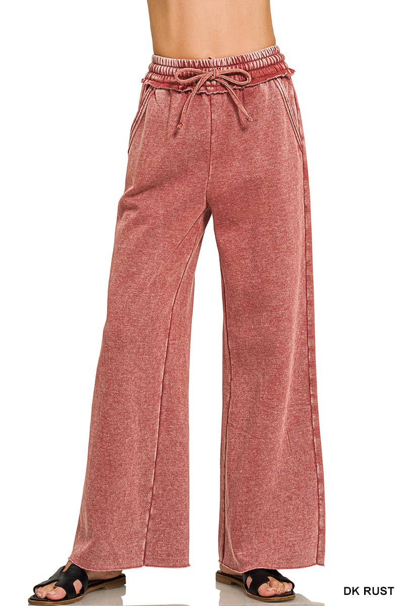 Acid Wash Fleece Palazzo Sweatpants With Pockets