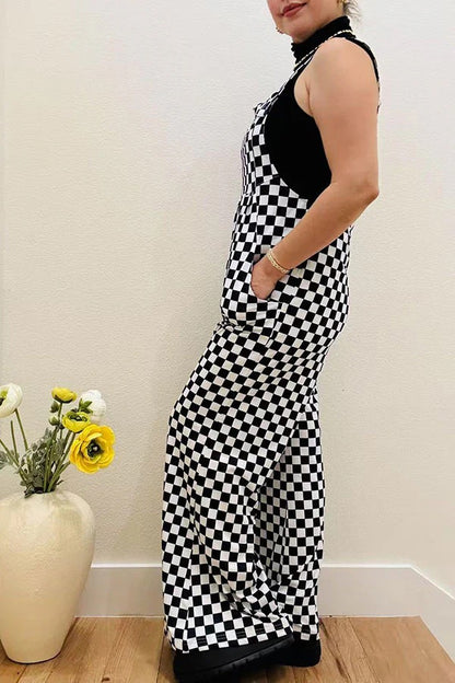 One Piece Checkered Casual Jumpsuit