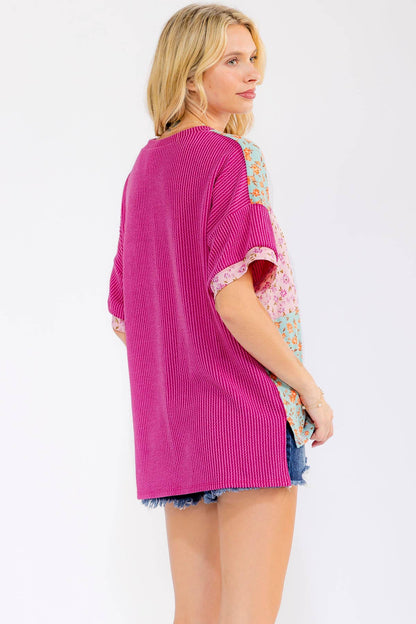 Floral Patchwork Short Sleeve Top