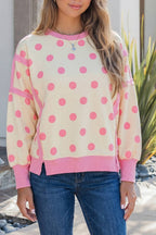 Polka Dots Patchwork Long Sleeve Round Neck Sweatshirt