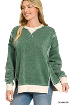 Fleece Acid Washed Contrast Trim Pullover