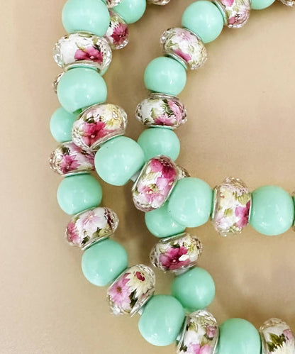 FLOWER BEADED PHONE CHARGING CABLE 4-IN-1  TURQUOISE