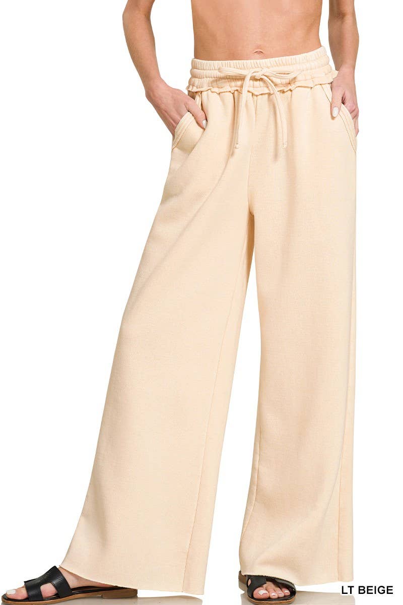 Acid Wash Fleece Palazzo Sweatpants With Pockets