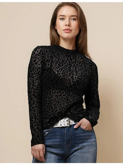 Black Leopard Sheer Top