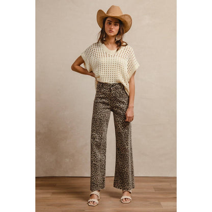 LEOPARD PRINT HIGH RISE FLARE JEANS