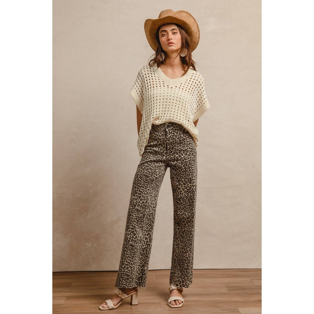LEOPARD PRINT HIGH RISE FLARE JEANS