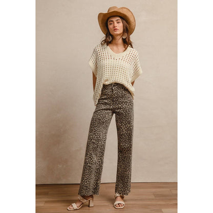 LEOPARD PRINT HIGH RISE FLARE JEANS