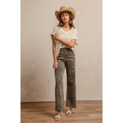 LEOPARD PRINT HIGH RISE FLARE JEANS