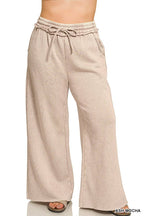 Plus Acid Wash Fleece Palazzo Sweatpants With Pockets