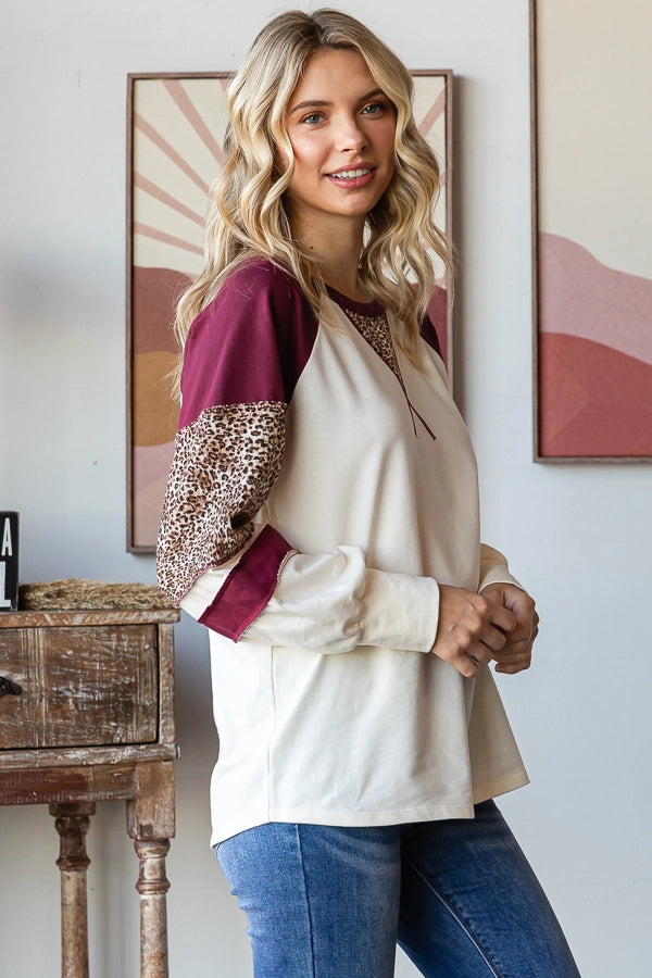 Burgundy & Leopard Top