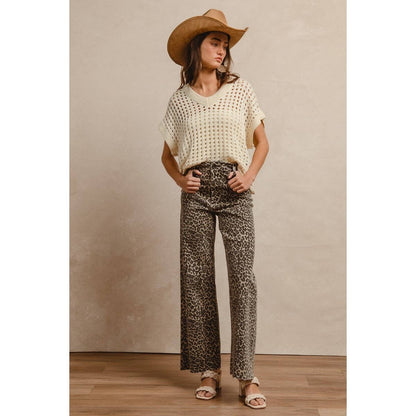 LEOPARD PRINT HIGH RISE FLARE JEANS