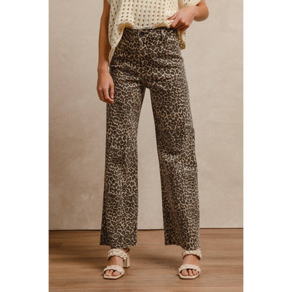 LEOPARD PRINT HIGH RISE FLARE JEANS