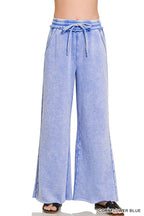 Acid Wash Fleece Palazzo Sweatpants With Pockets