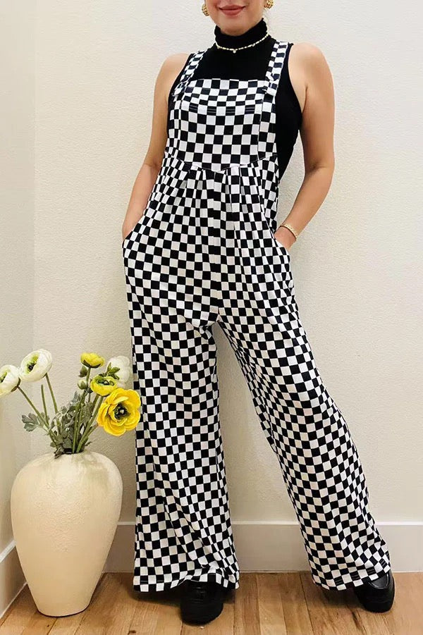 One Piece Checkered Casual Jumpsuit