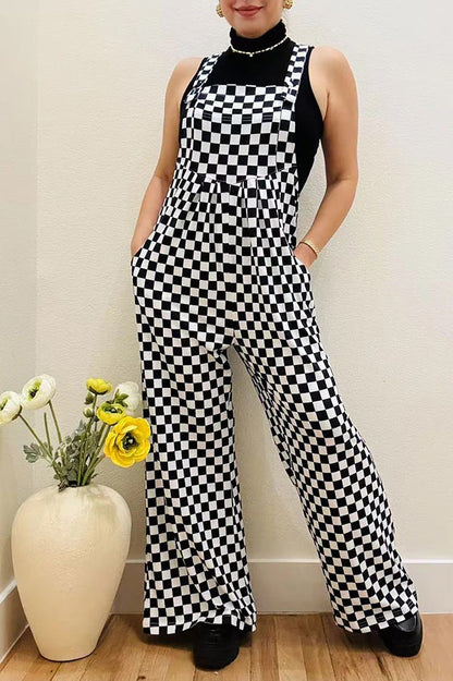 One Piece Checkered Casual Jumpsuit