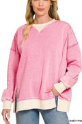 Fleece Acid Washed Contrast Trim Pullover