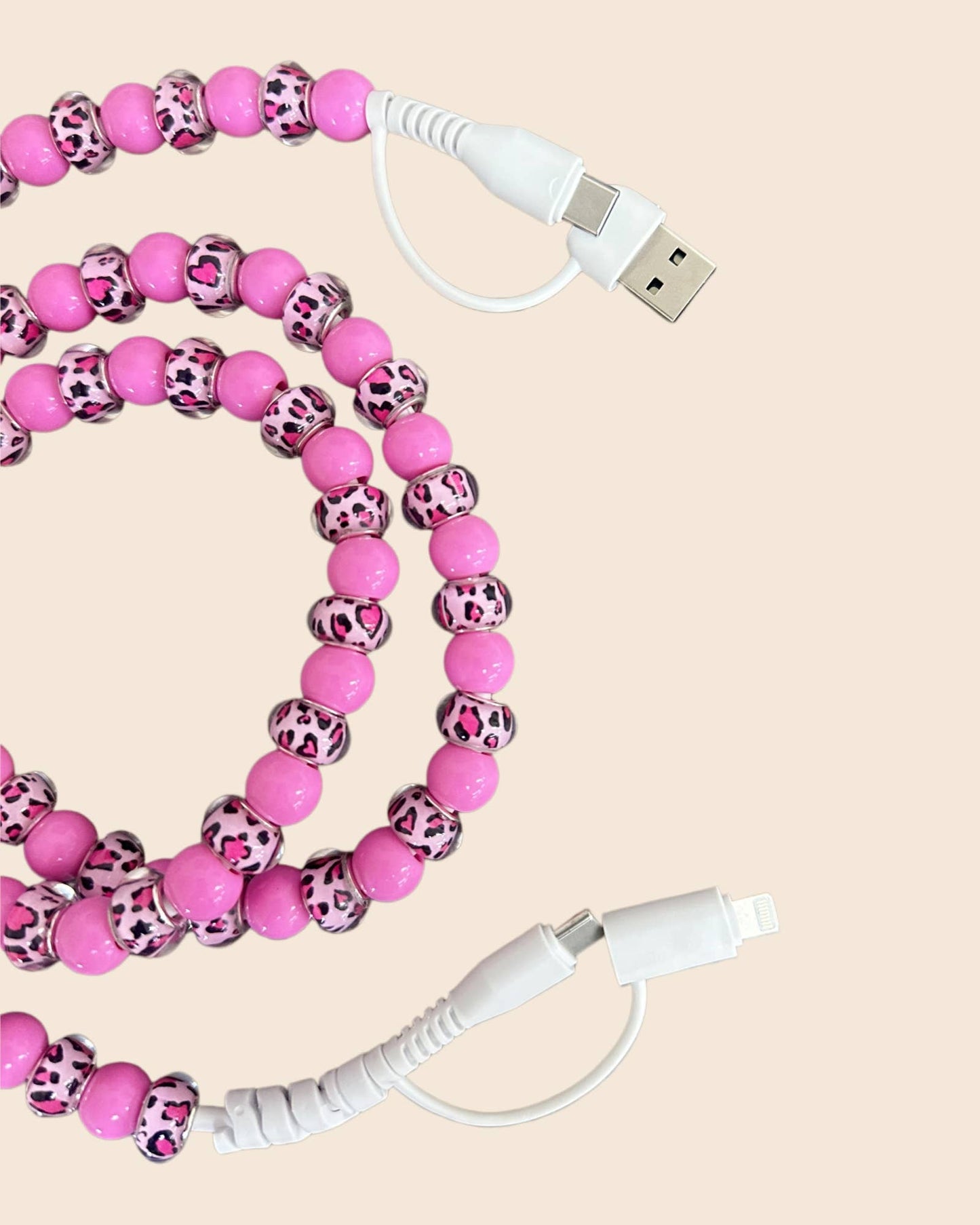 LEOPARD BEADED PHONE CHARGING CABLE 4-IN-1