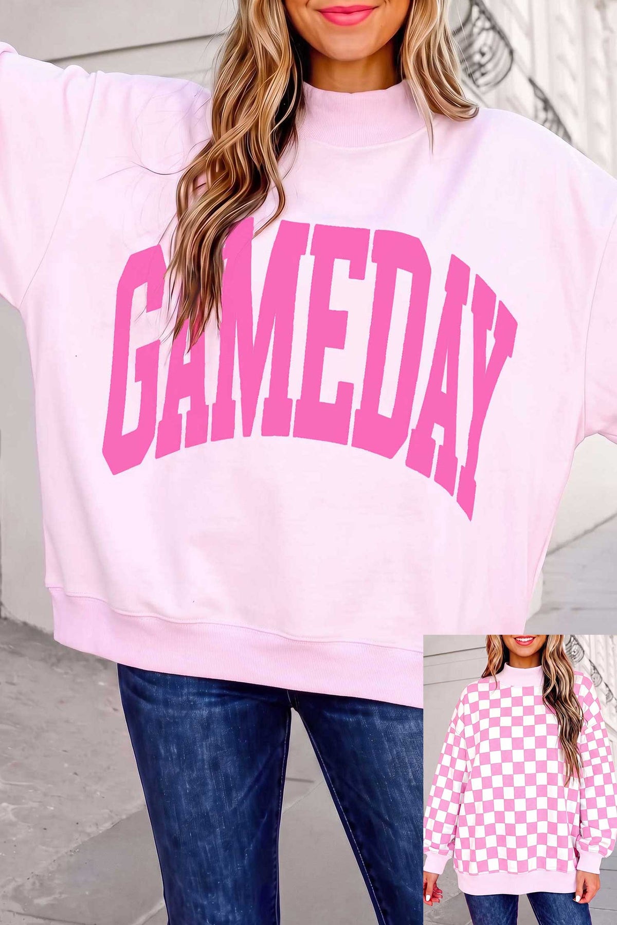 GAMEDAY Checkered Reversible Mockneck Sweatshirt | S-XL