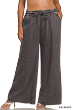 Plus Acid Wash Fleece Palazzo Sweatpants With Pockets