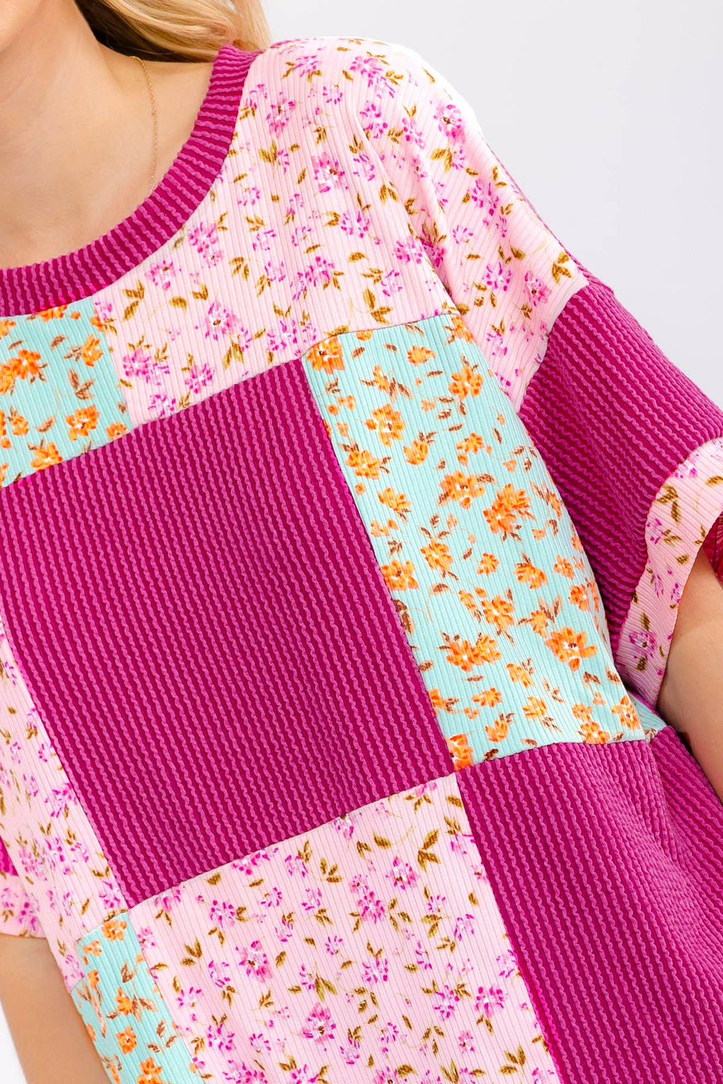 Floral Patchwork Short Sleeve Top