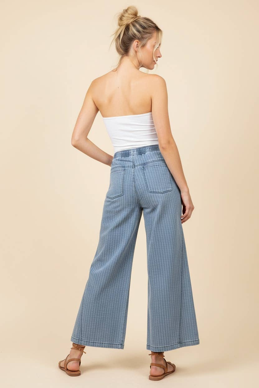 HP40115 Pinstripe wide leg drawstring pants