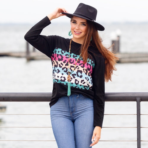 Multi Leopard Long Sleeve Top