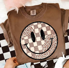 Smiley Leopard Checkered Graphic Tee